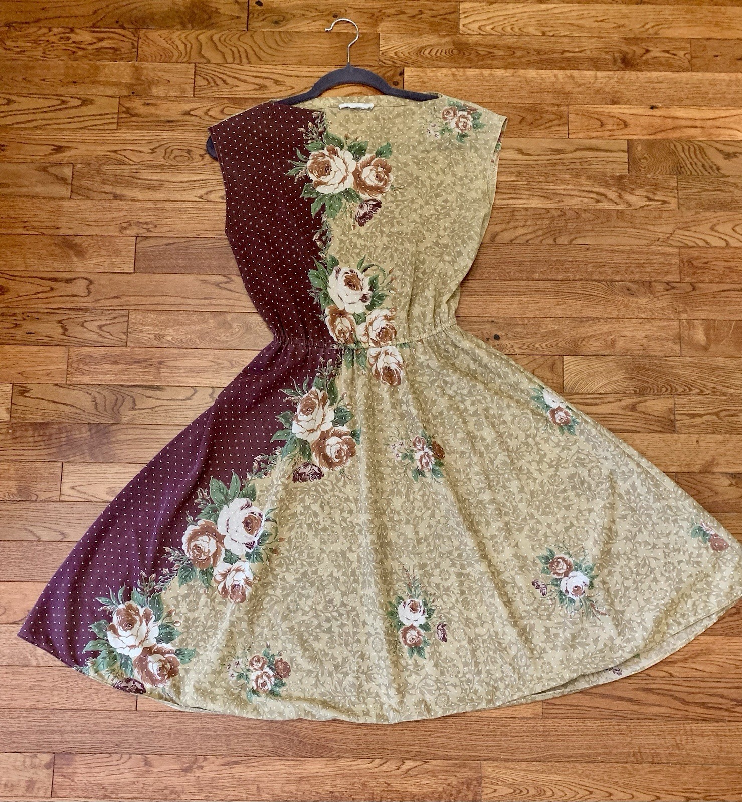 Vintage 70’s Cream and Brown Floral Swiss Dot Dress