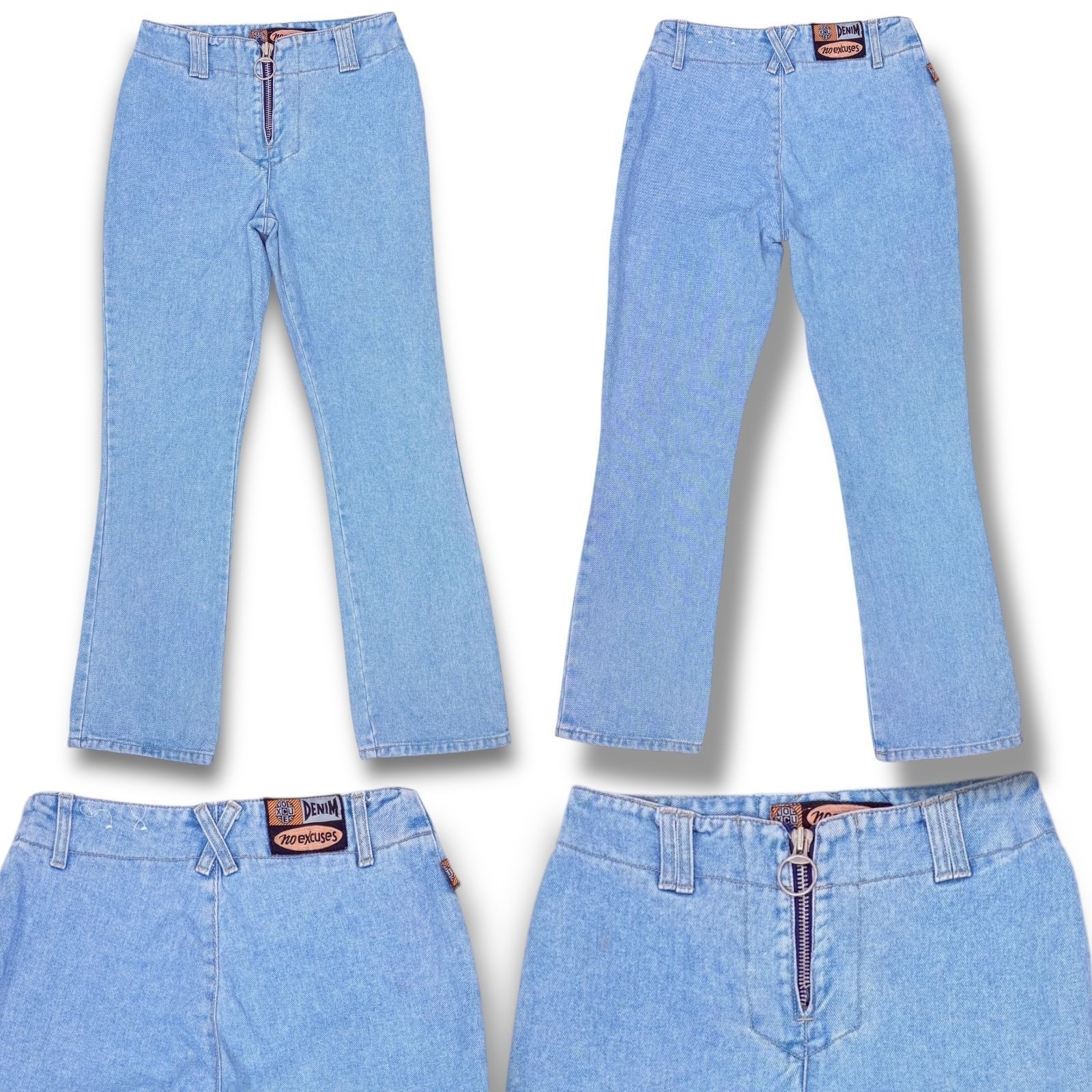 Vintage No Excuse Y2K Women’s Light Wash No Pocket O Ring Zipper Denim Jeans 30″