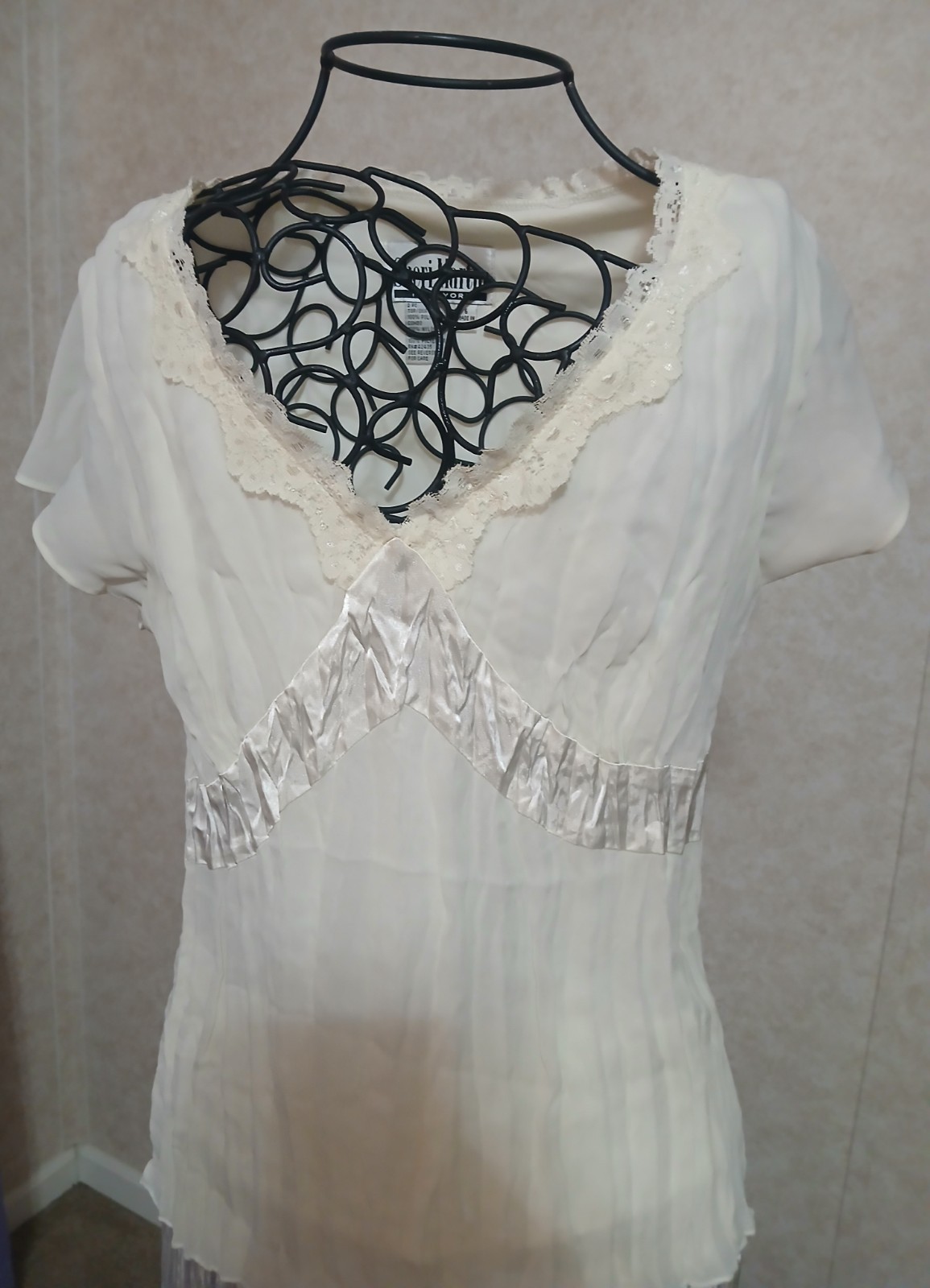Vintage Cream Blouse With Matching Skirt, Size 8, Pre-owned