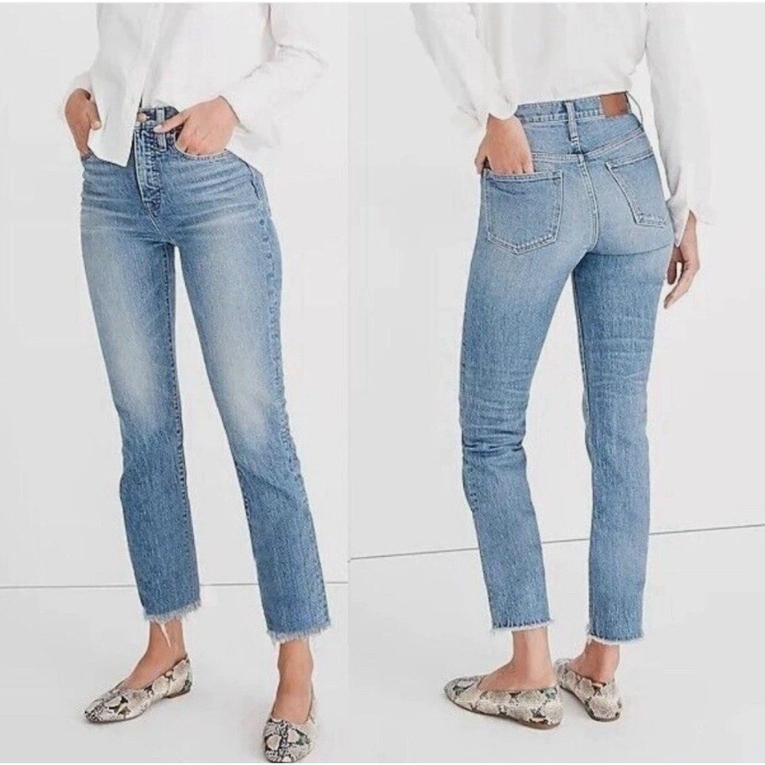 Madewell The Perfect Vintage Jean High Rise Straight Leg 32 Tall frayed hem