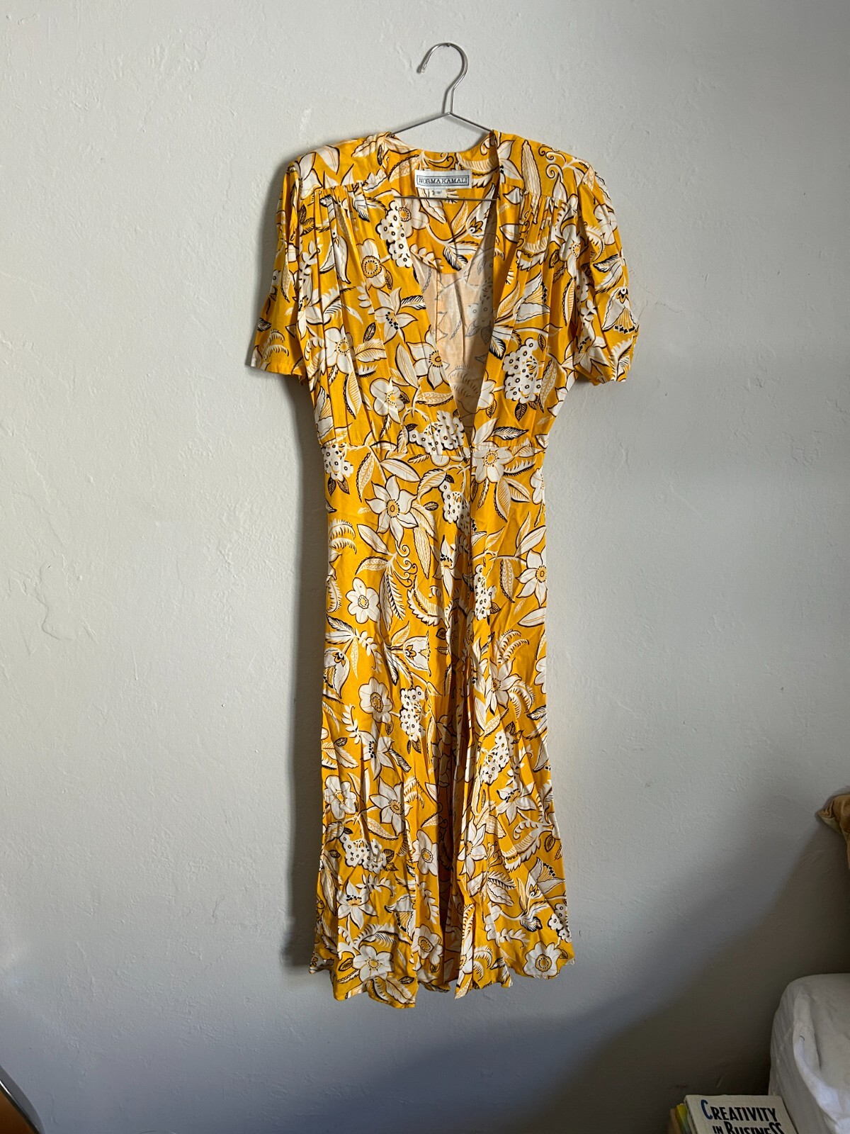 1970s Vintage Norma Kamali yellow floral sundress, size 8
