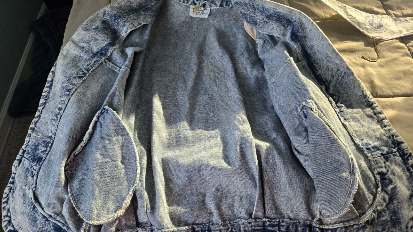 Vtg Copacabana Acid Wash Denim Jacket Hand Painted Fringe Western 90s Unisex L