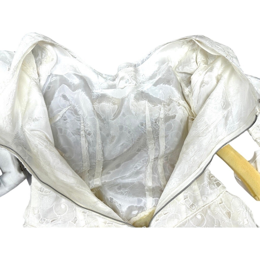 Vintage 1950s Creamy White Organdy Fit & Flare Dress Wedding Gown XS S