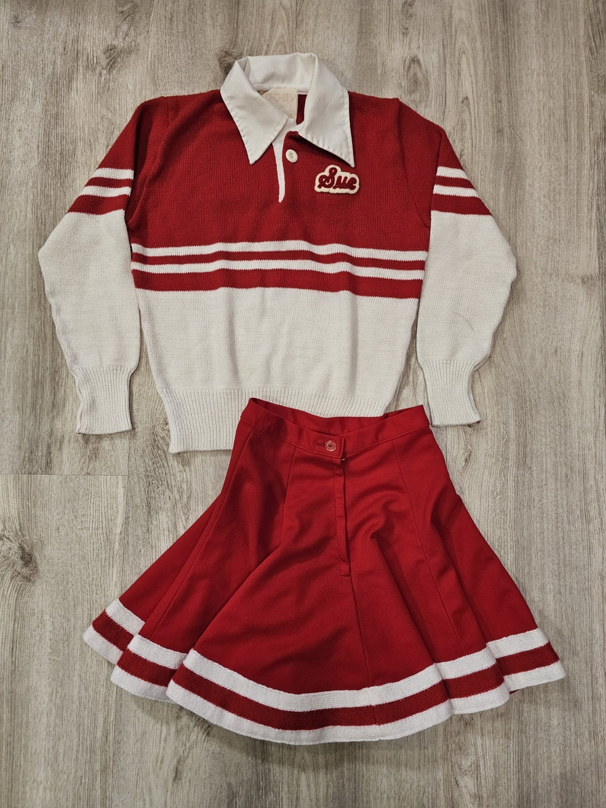 Vintage 60s/70s Acrylic Red & White Cheerleader Outfit, Size S