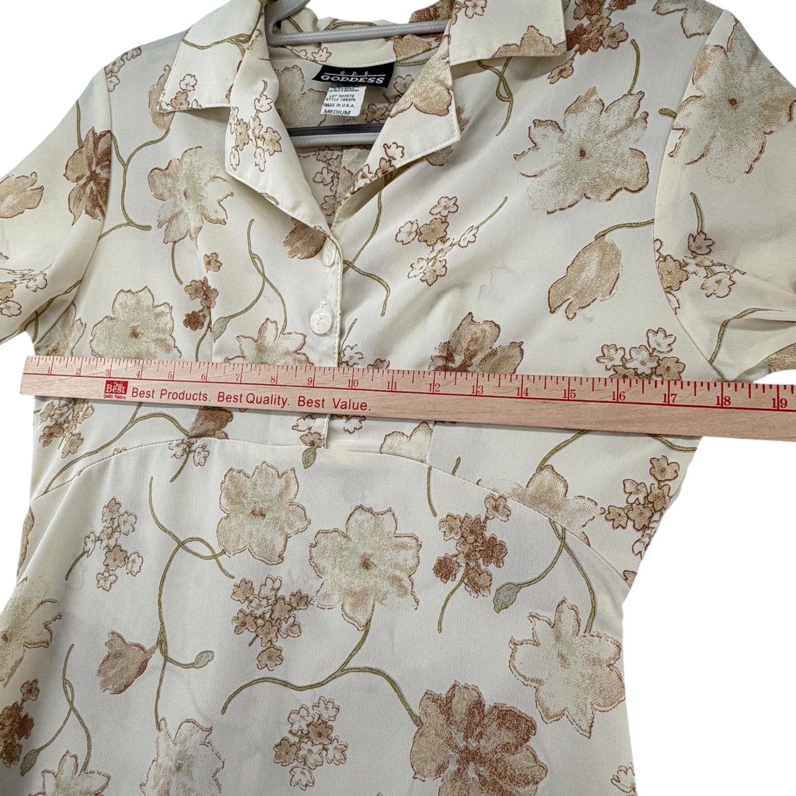 Goddess Vintage Floral Maxi Dress Womens Medium Cream Brown USA Cottagecore