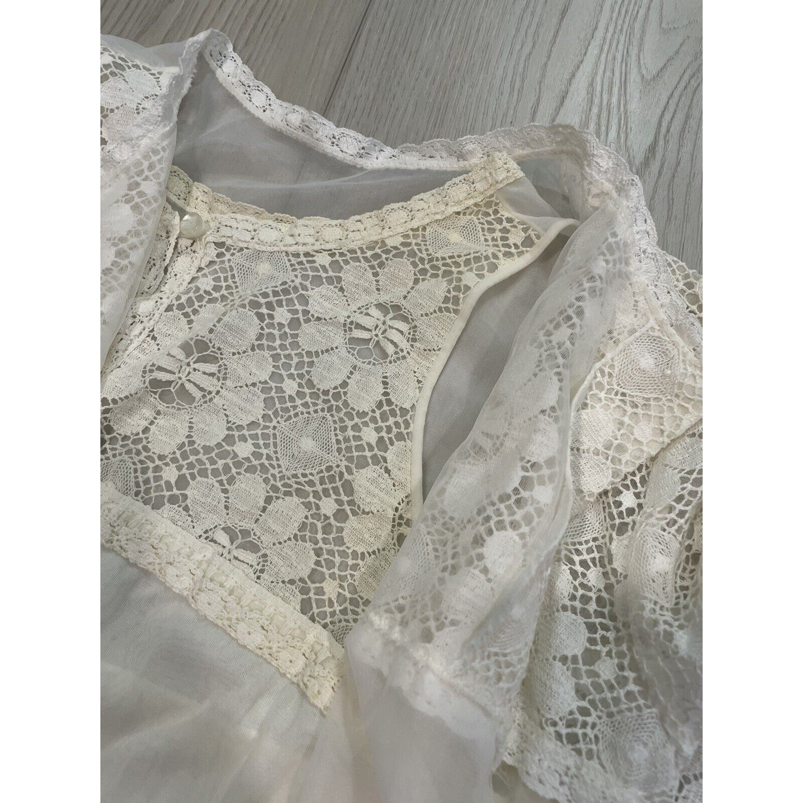 Vintage 1960s Nylon Lace Nightgown Robe Peignoir Set White Sears Roebuck Small