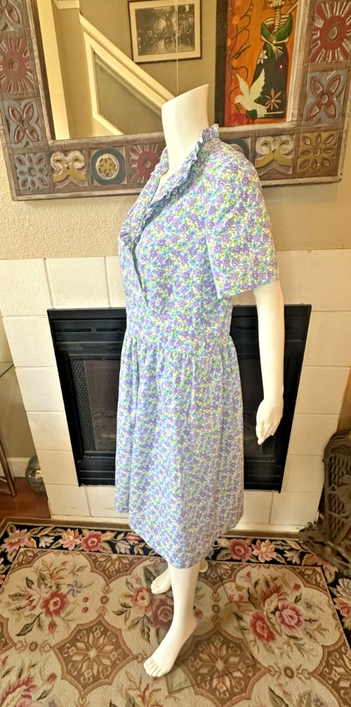 Vtg Lg 1950s Full Skirt Day Dress tea collared Handmade Floral a-line MCM Party