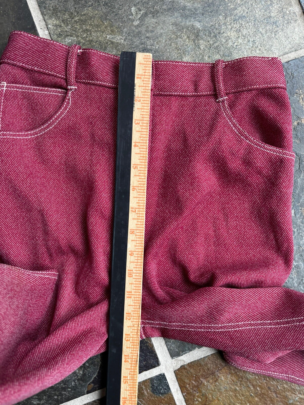 70s Sears Womens Disco Boot Cut Burgundy Pants.high Waist.white Trim.27-28”/31”