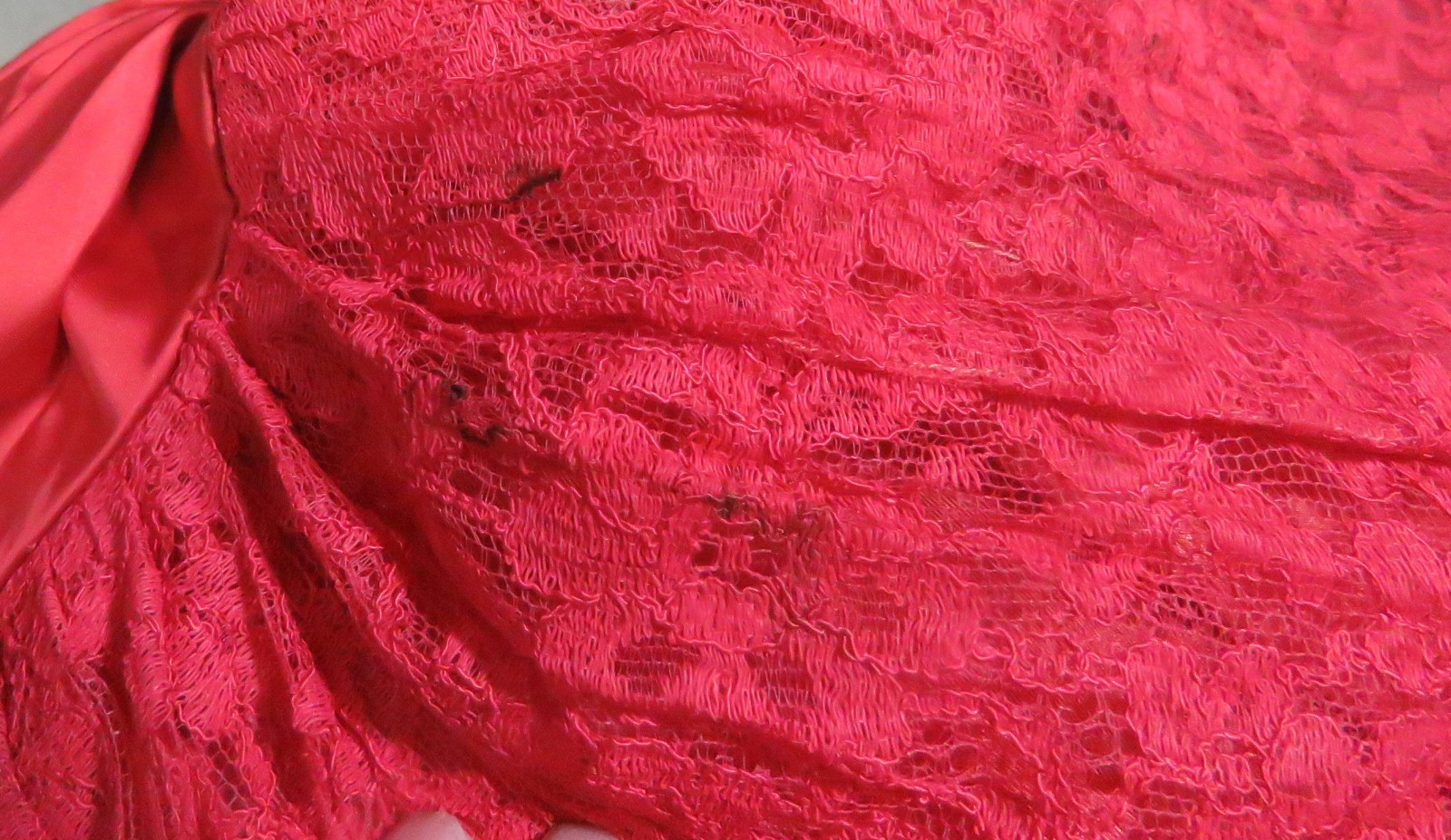 Vintage 1960s Red Lace Dress: Dress w/ bolero jacket. Has defects