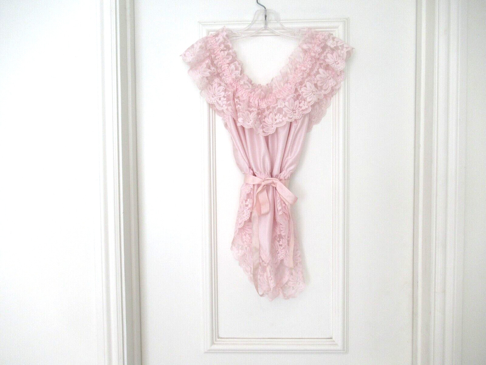 DELORES Poirette ILGWU Pink Silky Lace Teddy Romper Bodysuit Cover-up Small NEW