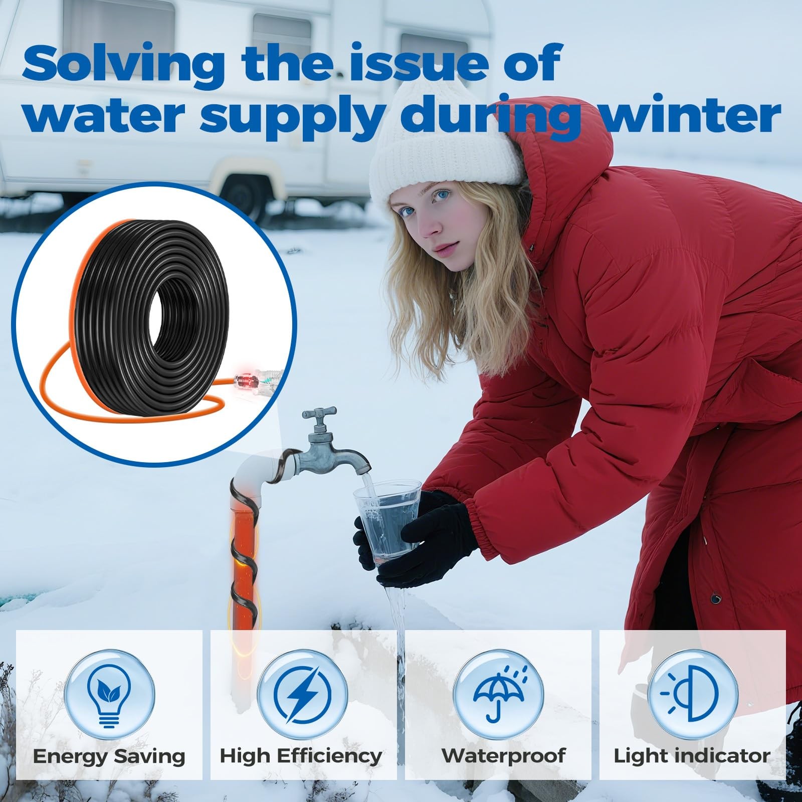 23FT Pipe Heating Cable for Pipe Freeze Protection 5W/ft 120V Water Pipe Heat Ta