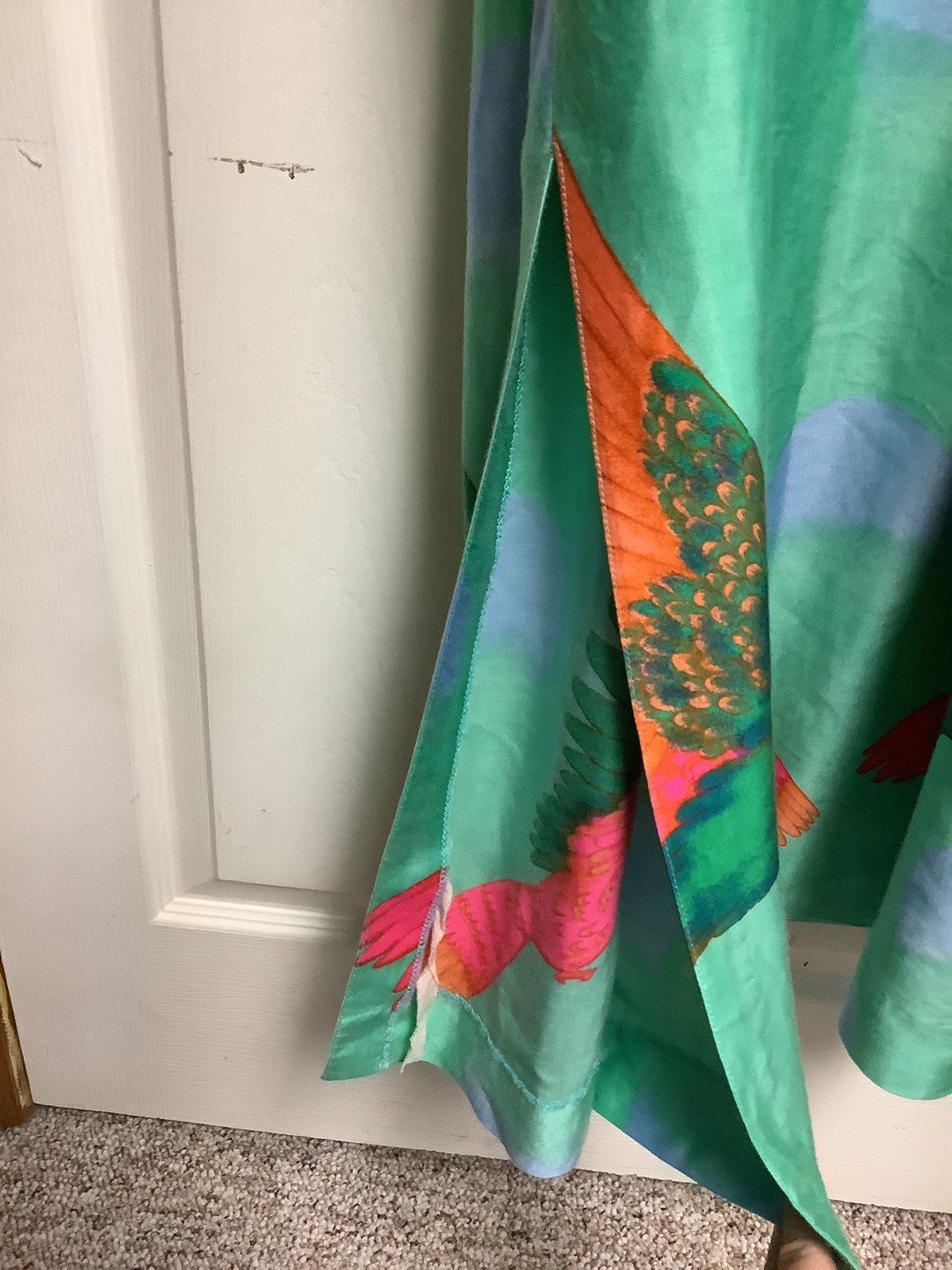 Vtg Hanae Mori Couture Japan Exotic Bird 3/4 Moon Motif Dress Wing Sleeves READ