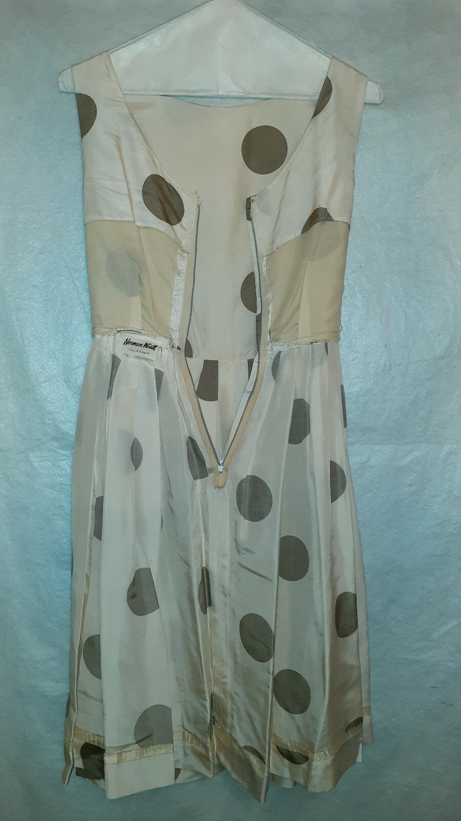 1950/60s Vintage Summer Dress Norman Wiatt of California Silk Dot Print Small