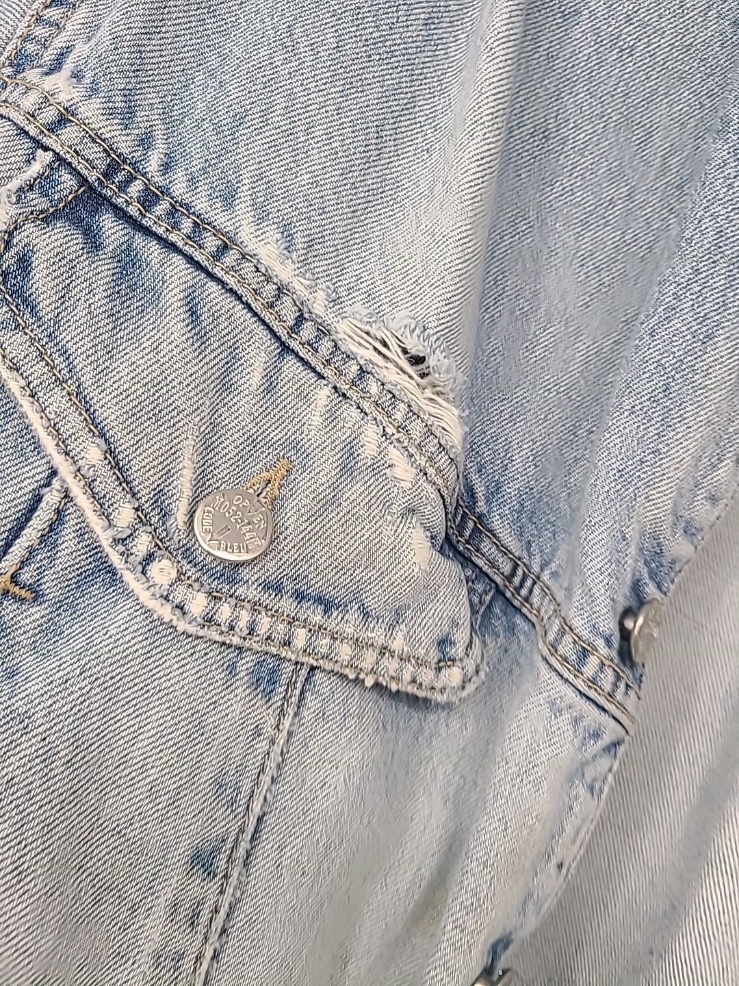 Vintage Code Bleu Light Wash Denim Distressed Jean Jacket XL Retro 80s 90s