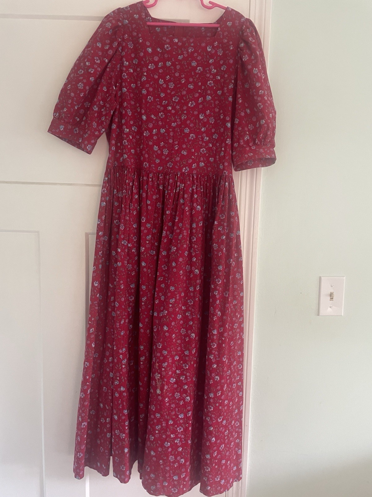 Laura Ashley 1980s Red Floral Dress Princess Full Skirt, UK Size 12, US Size 10