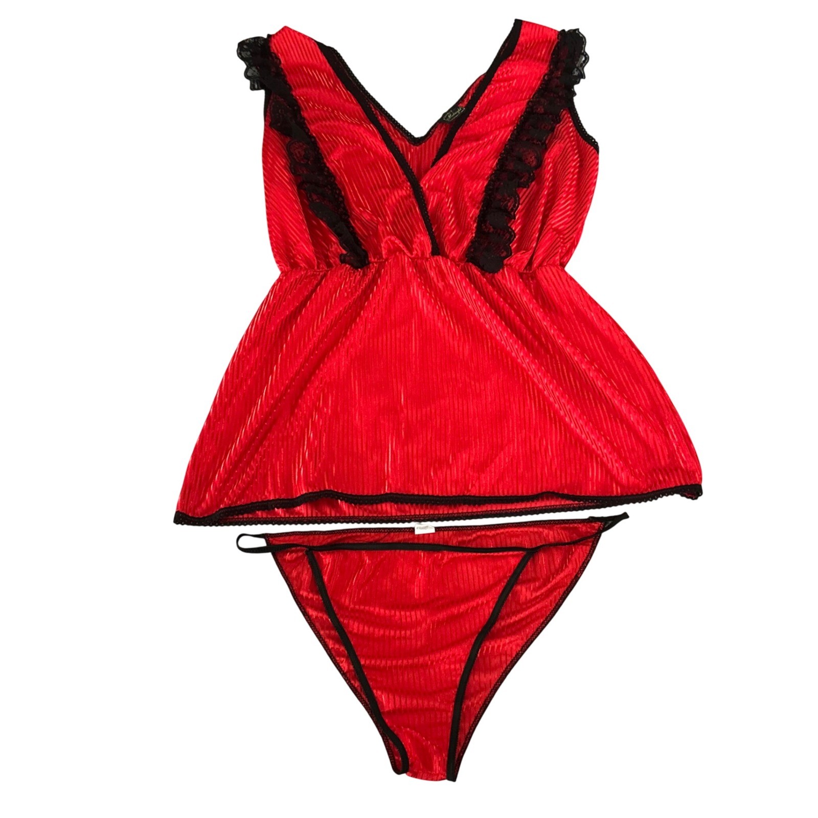 Vintage Stroke Of Midnight Lingerie Set Womens Size Large Red Two Piece Outfit