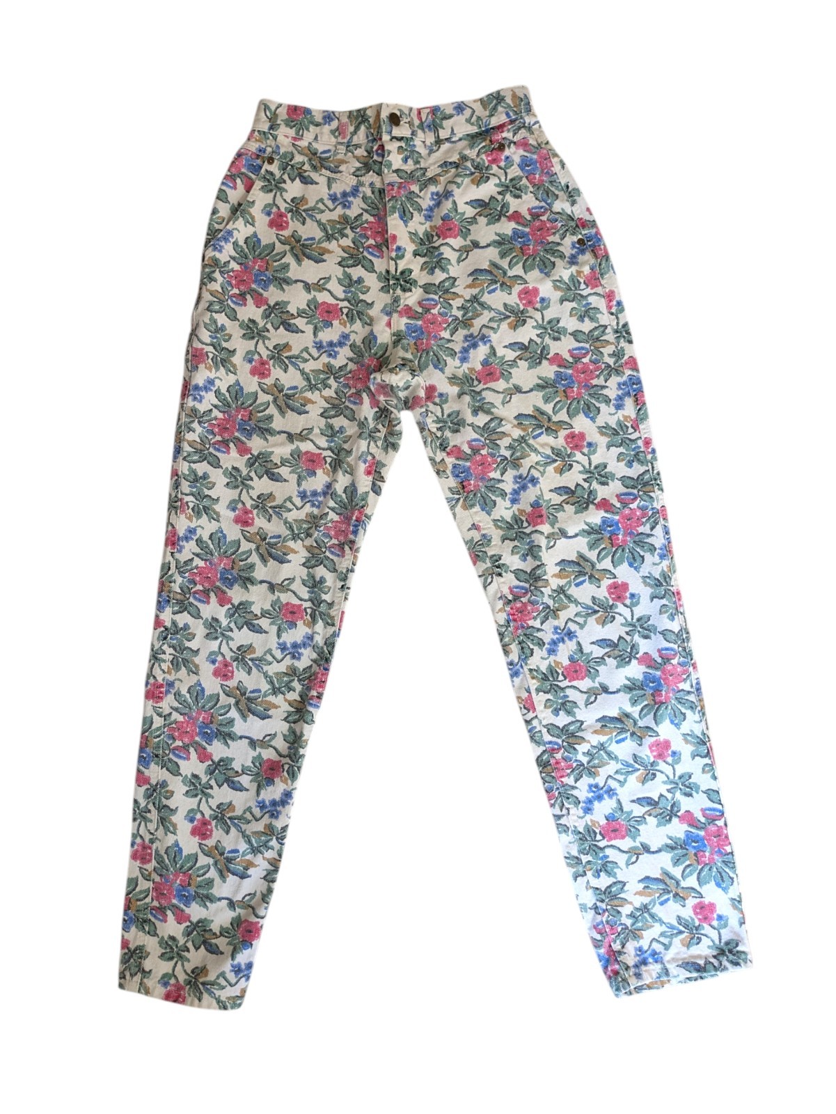 Vintage 80s Lee High Waist Floral Jeans 28 In Waist USA Union Made