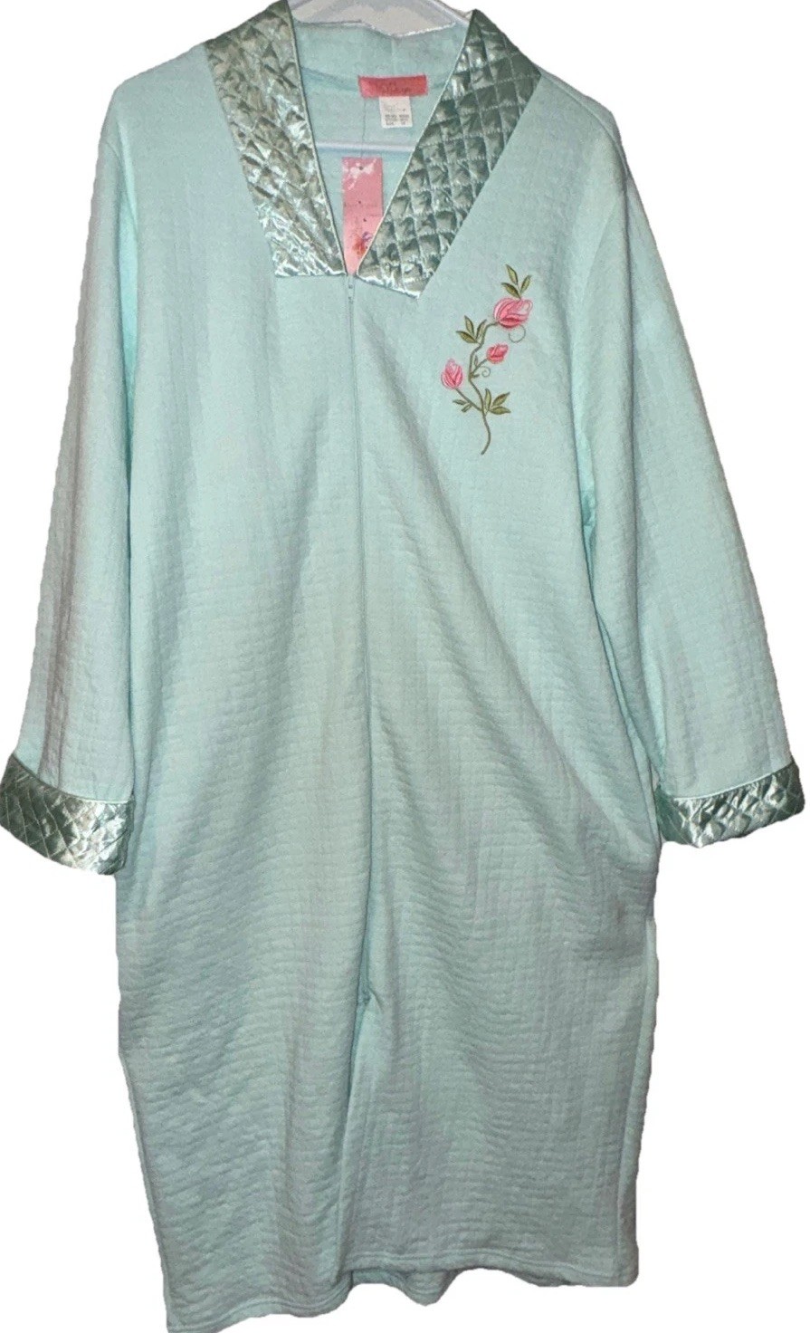Vtg Loti Fashion Quilted House Dress Satin Trim Roses Full Zip Grannycore 1X NWT