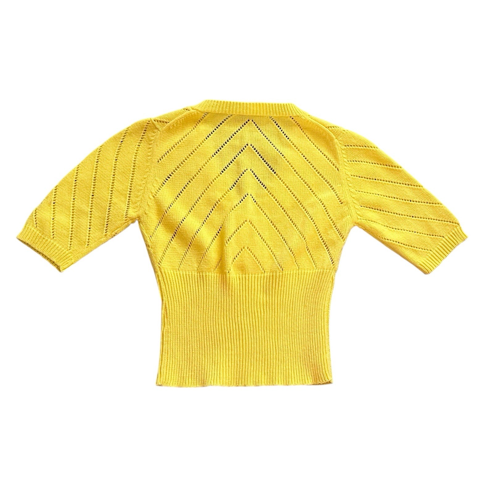 Vintage Tami Size 36 S Yellow V-Neck Half Arm Acrylic 70s Top Knit