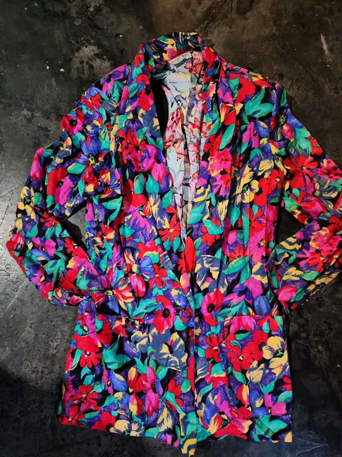Ellen Figg Vintage Blazer Jacket AWESOME Retro Colors Blue Red Green G