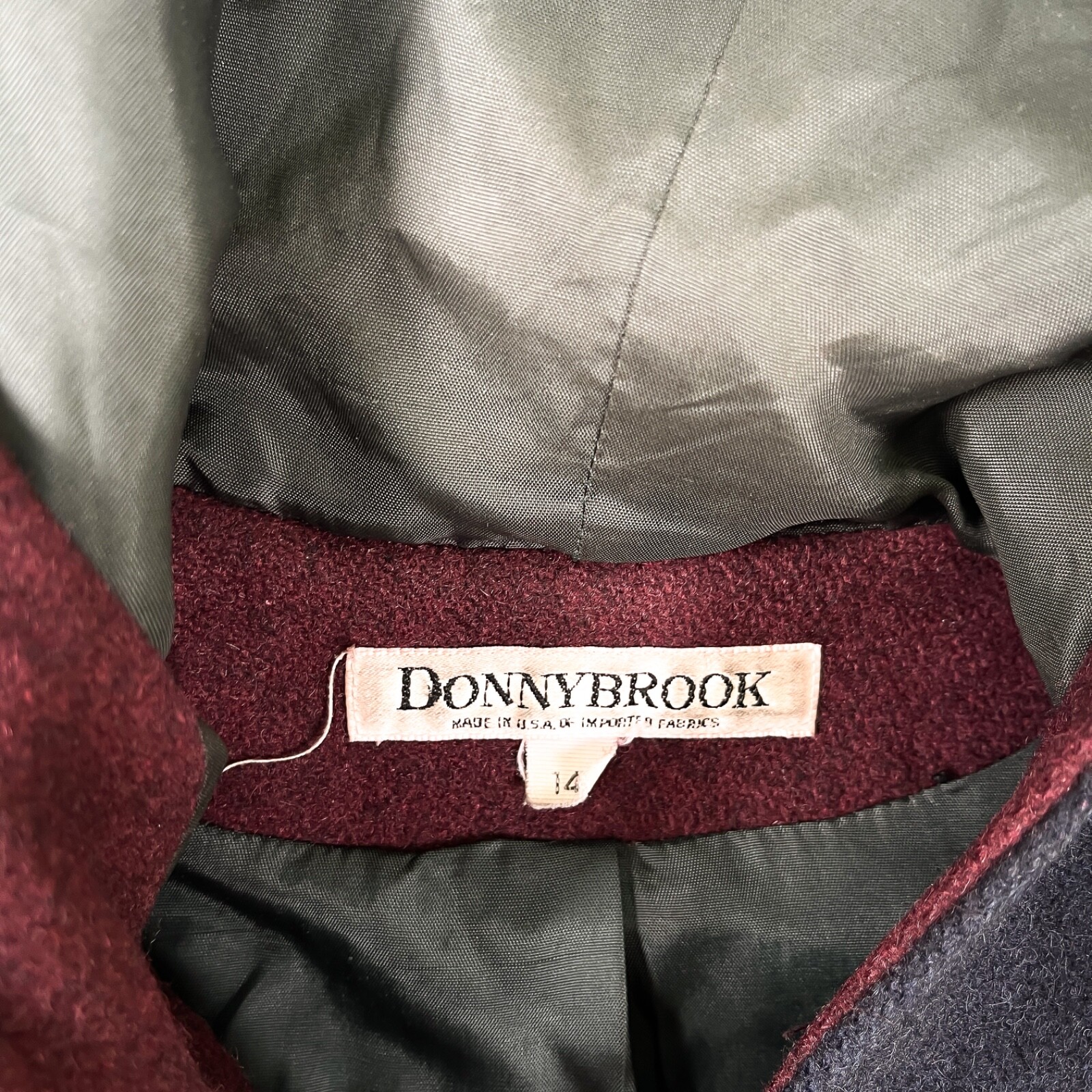 Vintage DonnyBrook Wool Coat Color block Jacket 90s Green Blue Red Hooded USA 14