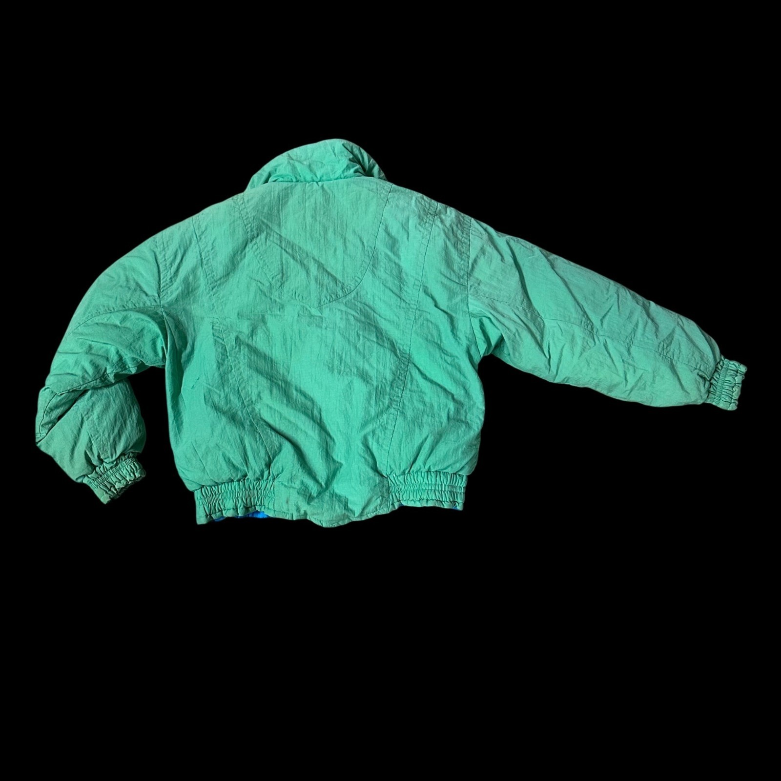 Vintage Green Puffer Coat Jacket Womens Medium 1990s Mixed Blues Nylon Down