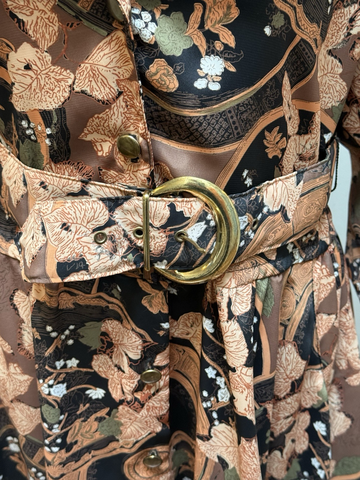 Vintage 80s Does 50s Shirt Dress George Originals POCKETS Bold Floral Black 12