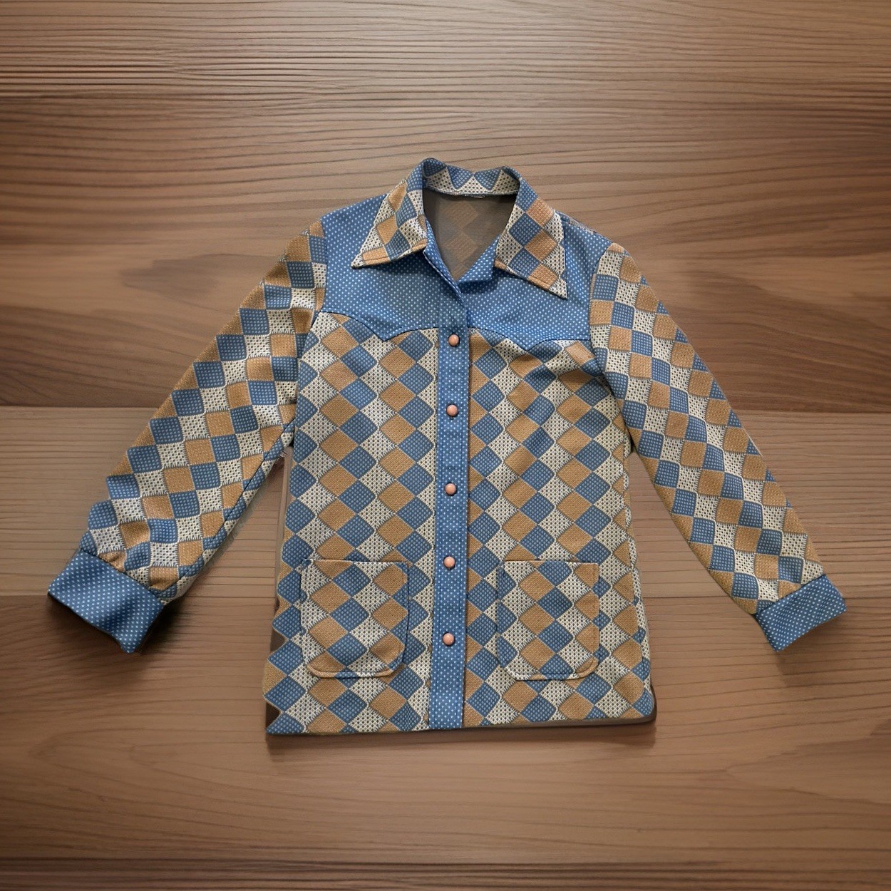 VTG 70s Leisure Jacket Coat Shirt Blazer Western Dagger Collar Button Up Plaid
