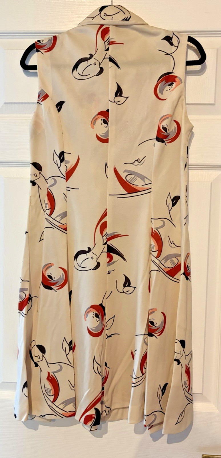 Vintage 1960s Beige Knit Abstract Pleated Shirtwaist Dress Small