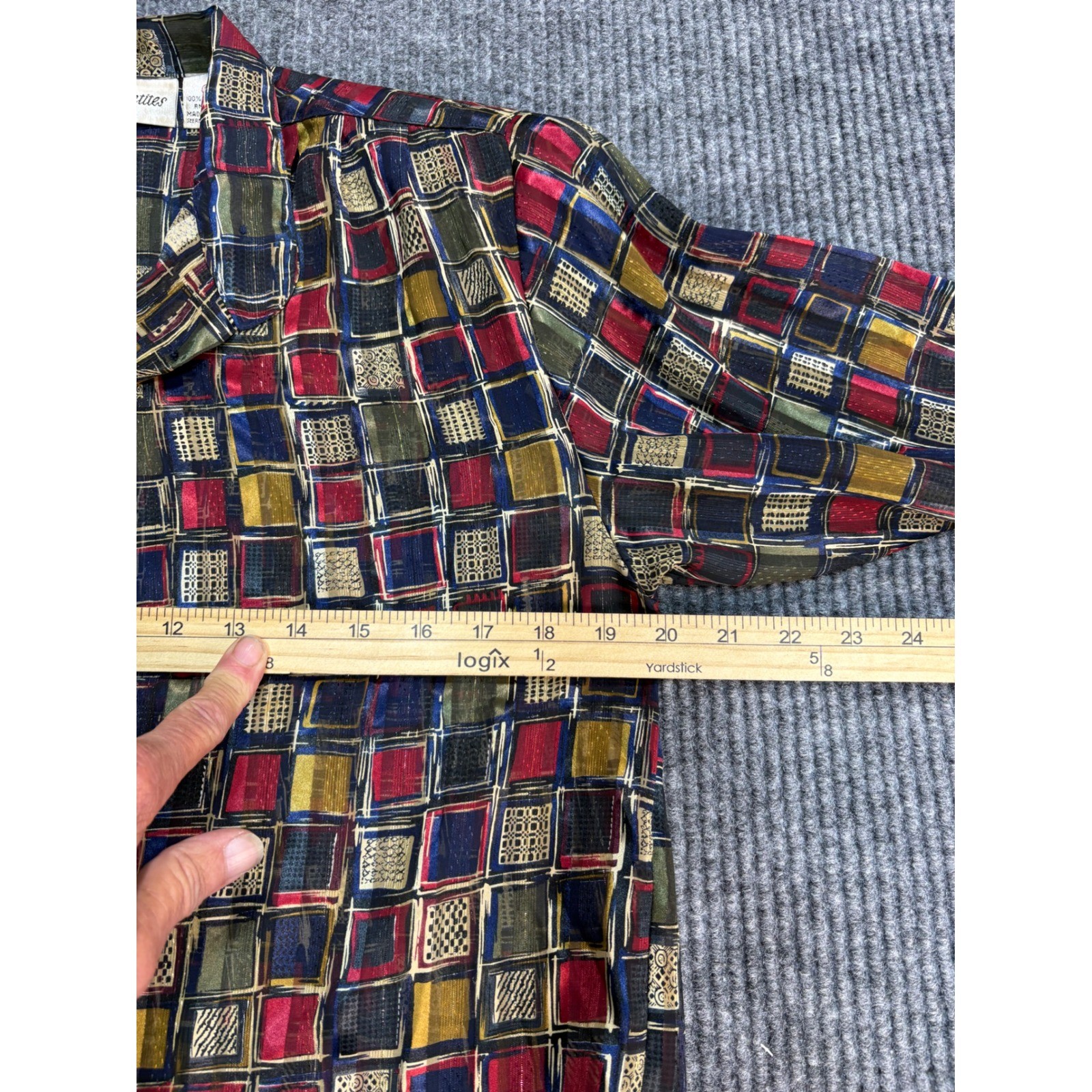 Vintage Yves St Clair Petites Vintage Geometric Grid Button Up Blouse 10P