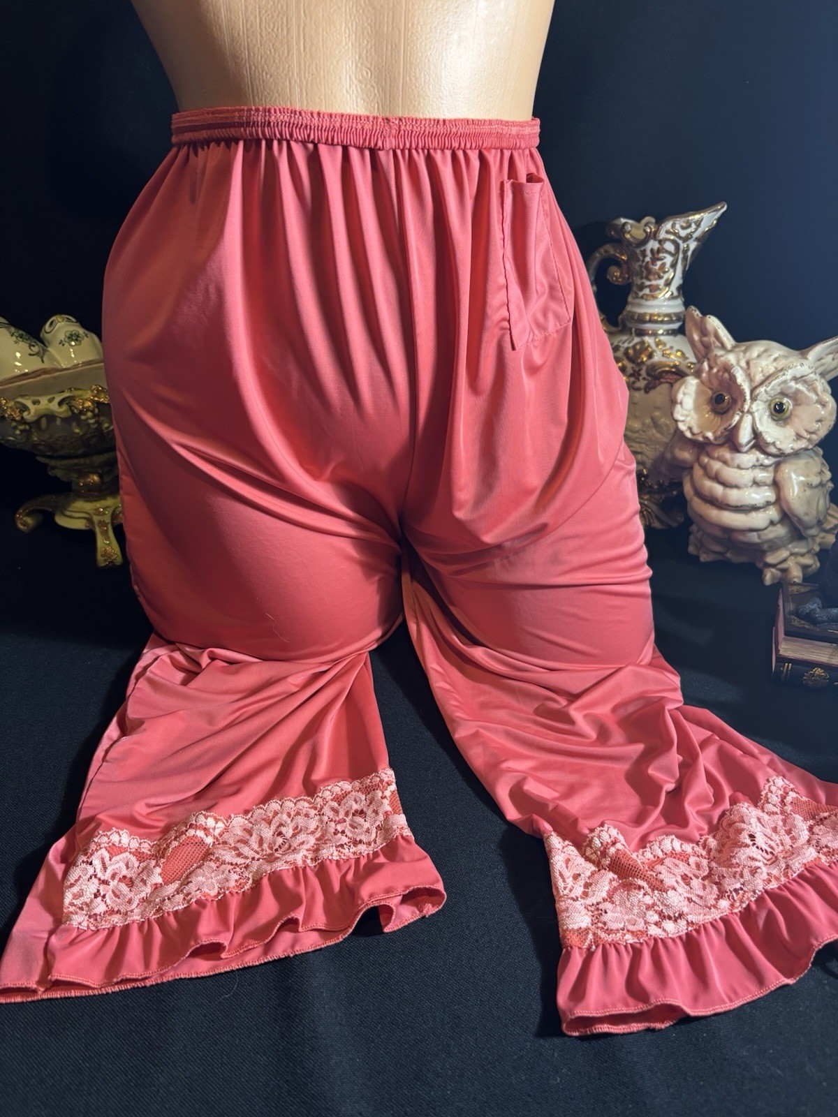 Vtg Satin Chantilly Lace Nightie Lounge Capri Pants Top Blouse Dress Frilly Set