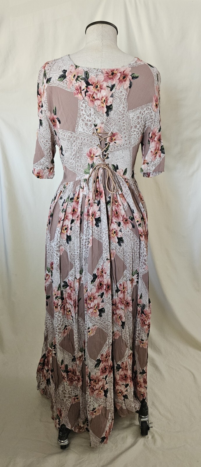 Cottagecore Vintage Starina Midi Maxi Fan Pleat Dress Double Corset Semi Sheer M