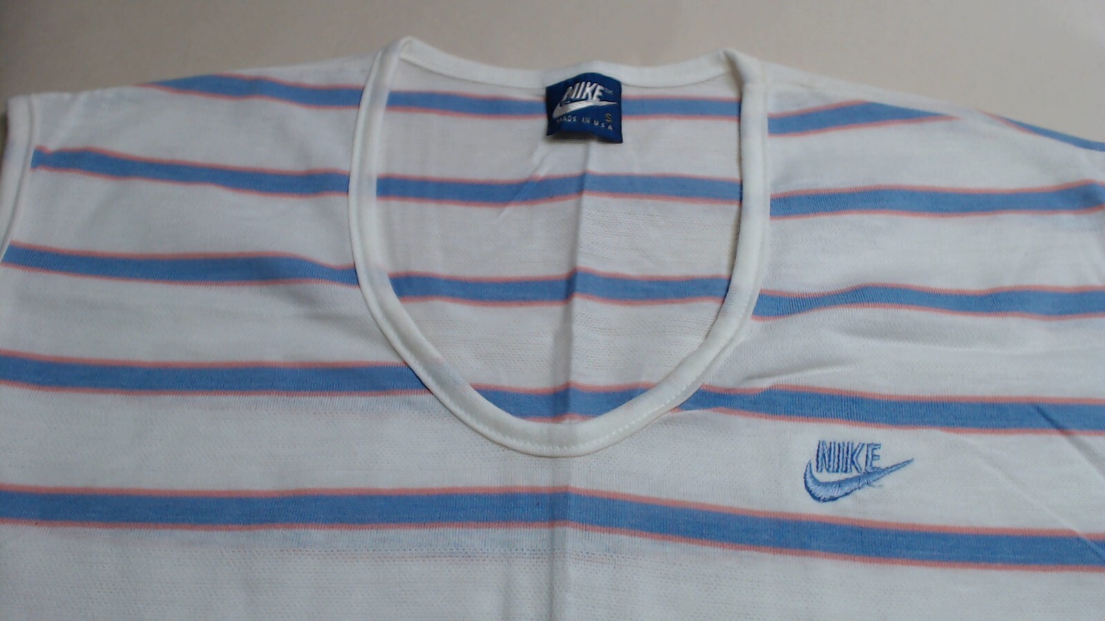 Vtg 80s Nike Shirt Womens S Grey Swoosh Blue Tag Sleeveless NWT White w/ Stripes