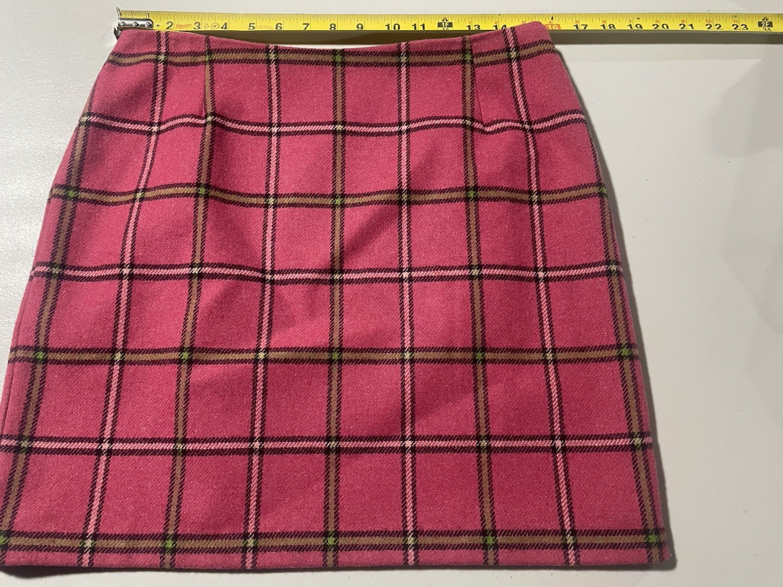 Maxou Vintage Wool Hot Pink Tartan Plaid Pencil Pour Toi Skirt Sz 8 MADE USA