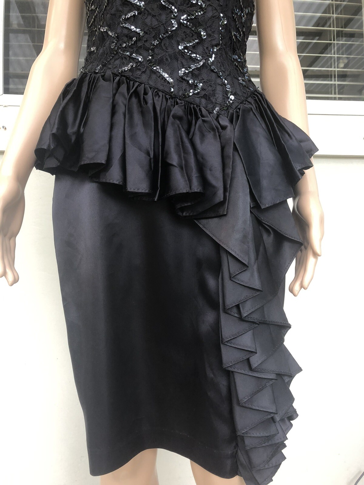 Vtg 80s Glenrob USA Black Sequin Strappy Cocktail Party Evening Dress S
