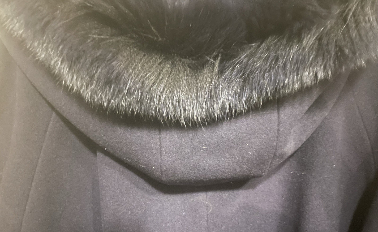 Vintage NYGARD Cashmere NAVY BLUE Full Length Detachable RABBIT FUR HOOD COAT 14