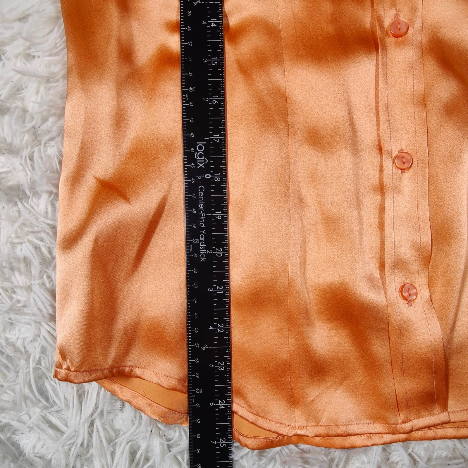 Vintage 90s 100% Silk Satin Button Down Blouse Pink Orange Tailored Womens 6