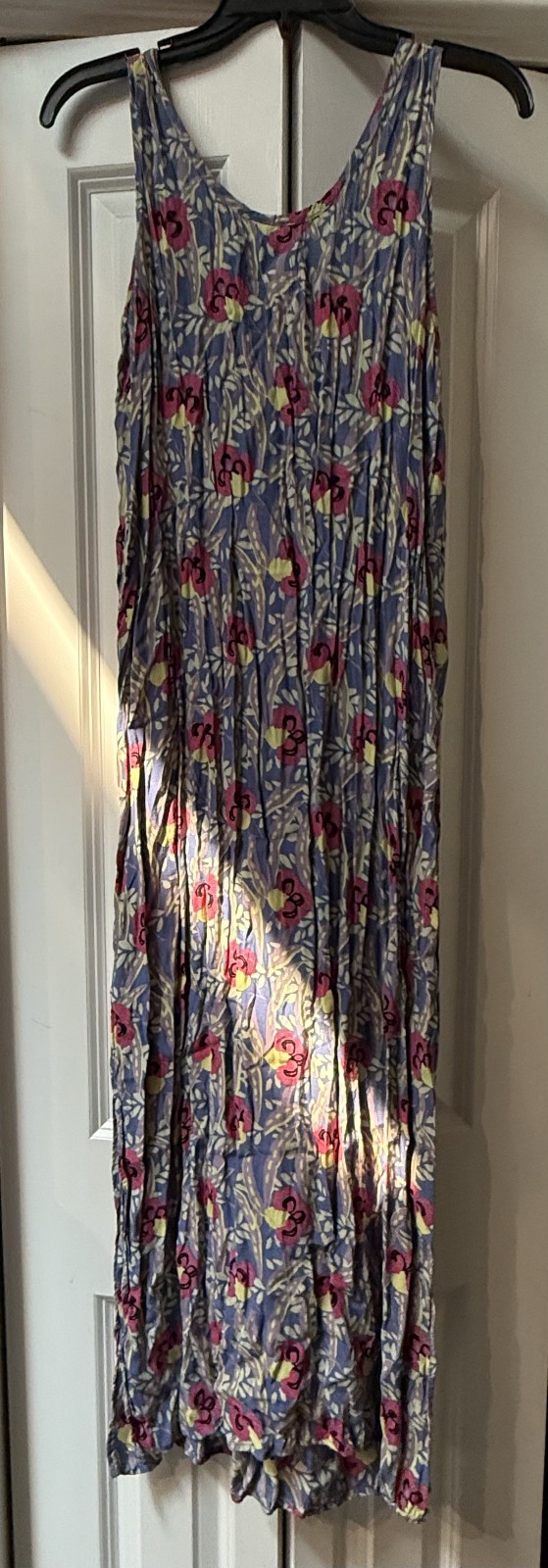Vintage 1990’s FLAX Long Floral Rayon Sleeveless Dress – Size Small