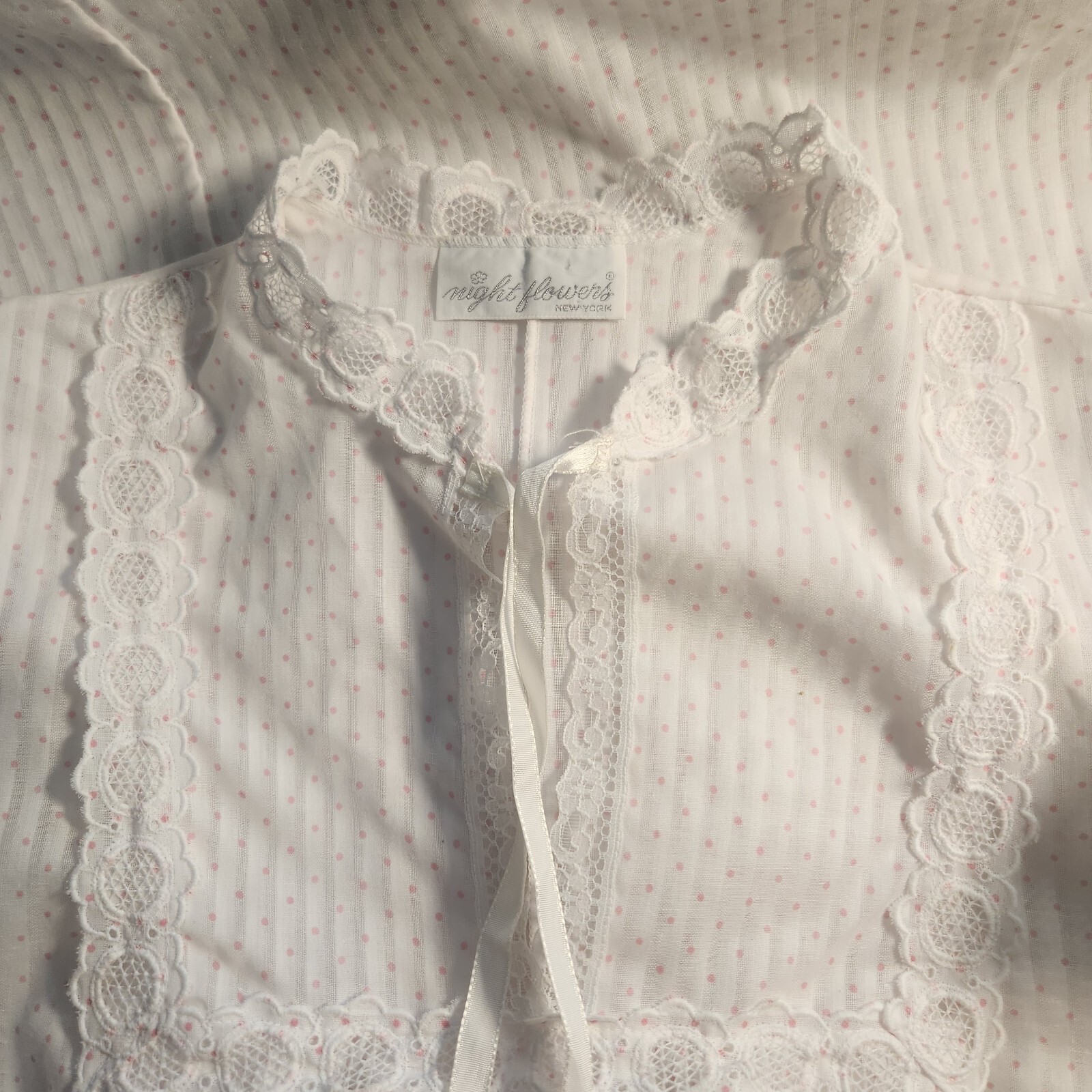Vintage Night Flowers NY Womens Floral Print Lace Trim Sleep Dress Pink Polkadot