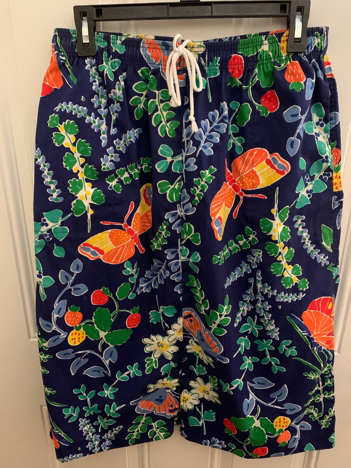Vintage Barclay Square Skirt Navy Blue with Butterfly Floral Print Size 16 USA