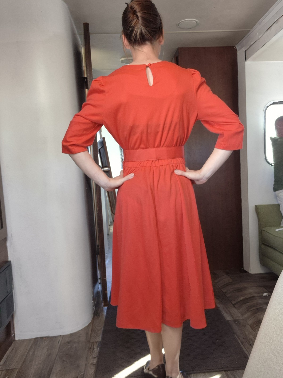 Vintage 80s Dress Casual Red Sailor Stripes Belt Tabby of California Size 12 L
