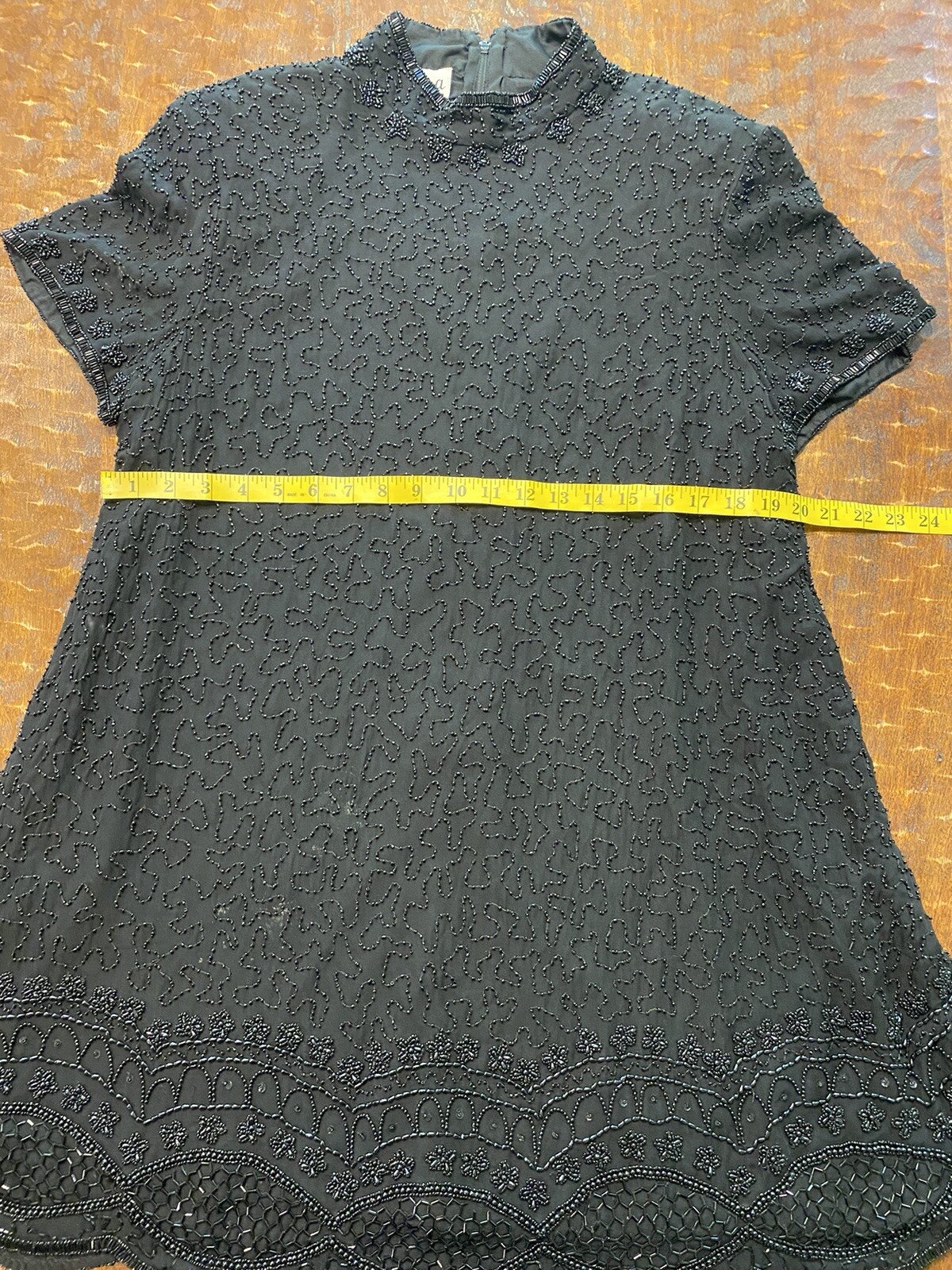 Vintage Jkara New York Black Beaded Knee Length Silk Size X-large Dress