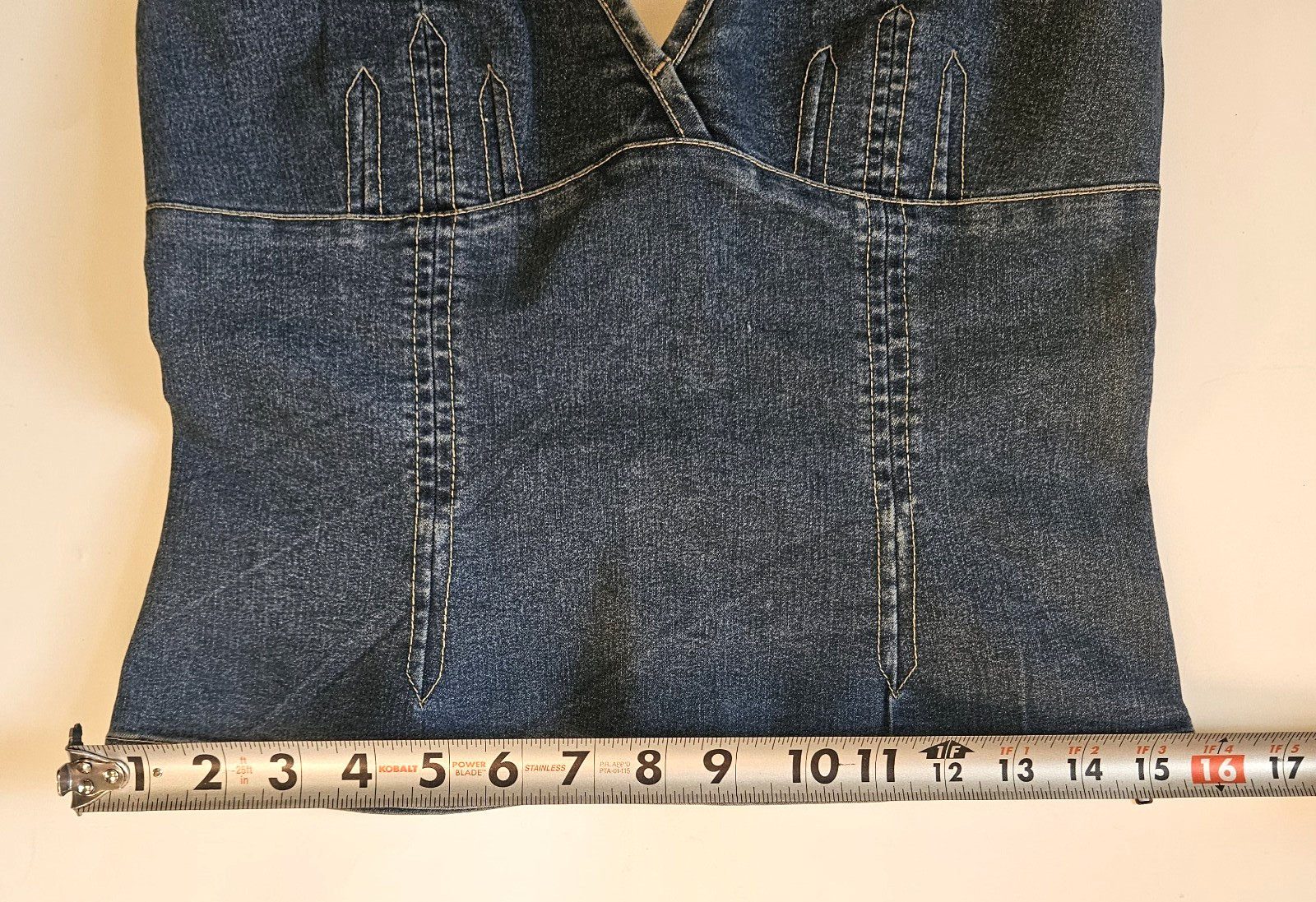 Vintage Y2K Denim Halter Top Side Brass Zipper European Size 38 Boho Western