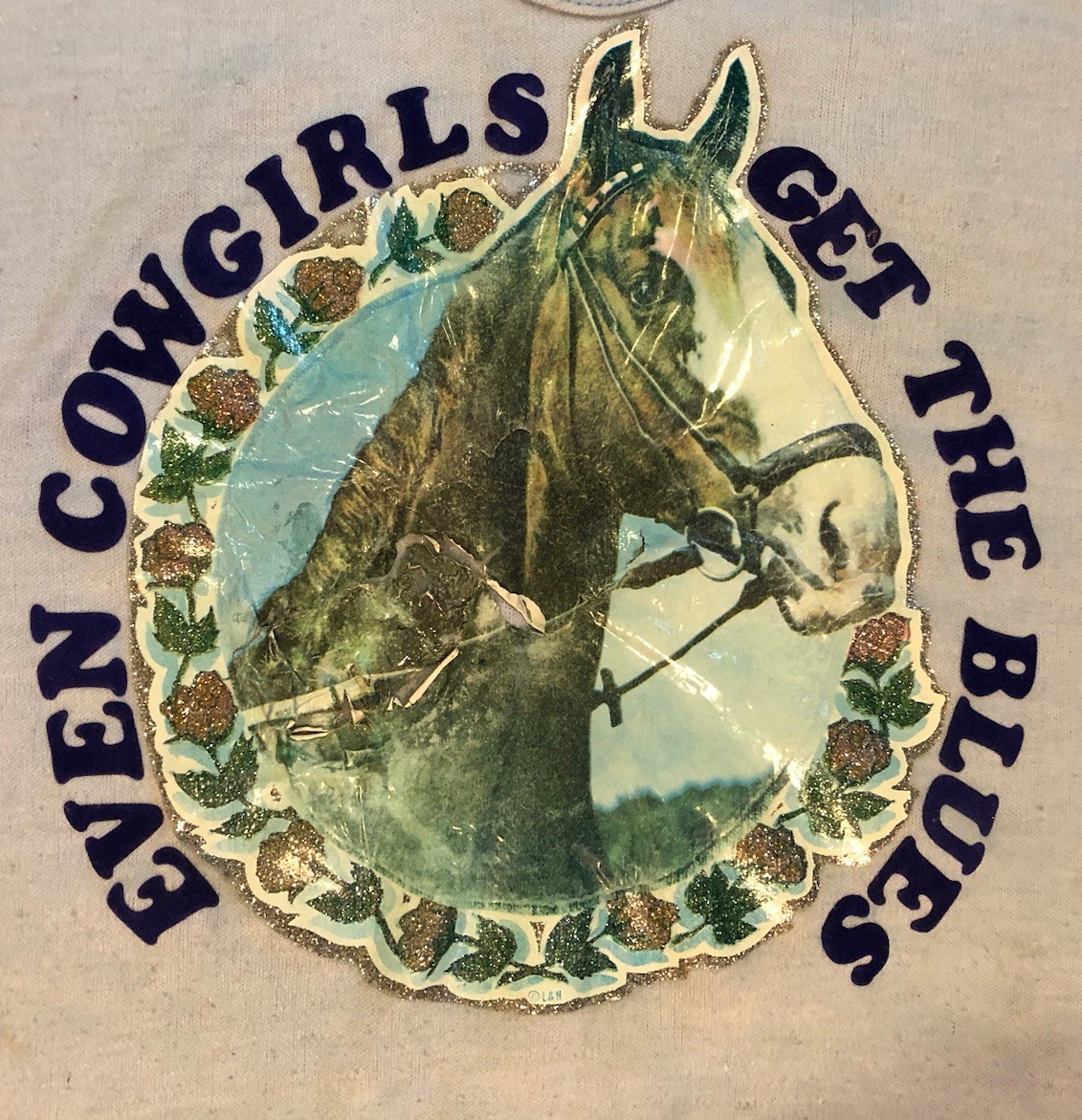 Vtg 70’s Babydoll T-shirt COWGIRLS GET THE BLUES Horse Flowers Fun-Tees Sz S/M*