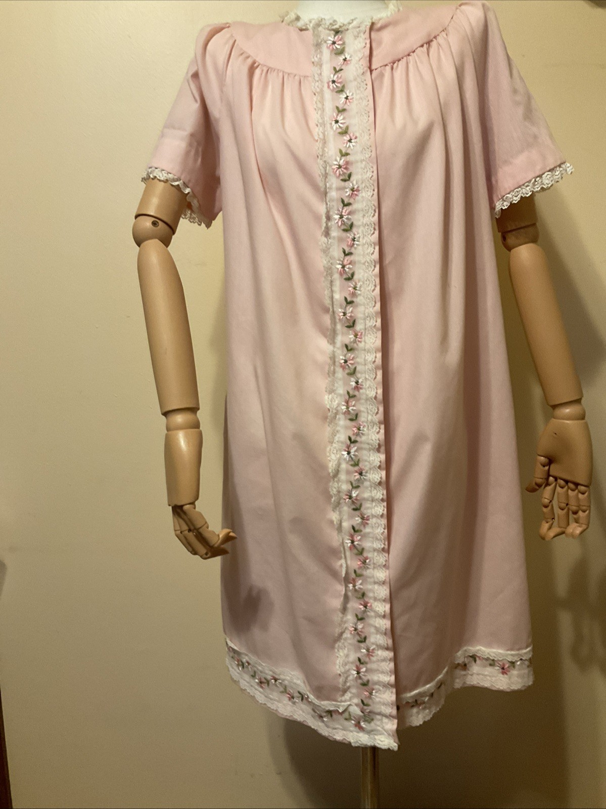 Vintage Junior Loungees Kaftan Robe House Dress Pink Floral Size 11