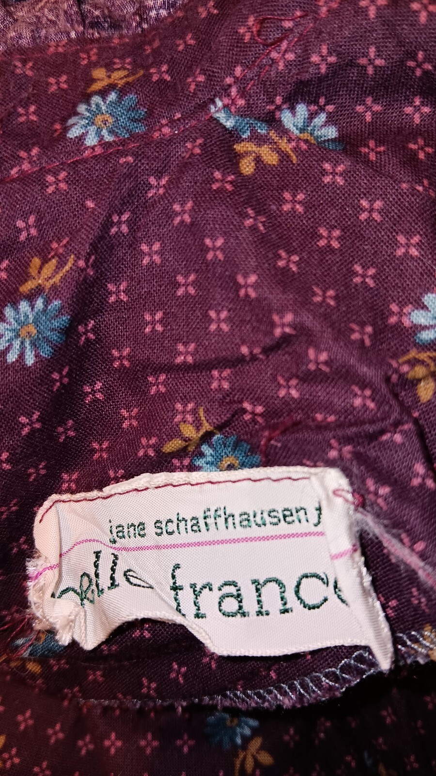 Vintage 70’s BELLE FRANCE burgundy turquoise floral prairie dress sz XS