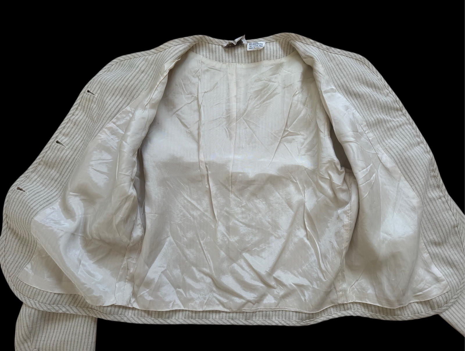 Vintage 1980s Bern Conrad Blazer Tan Striped Linen Blend Top Designer Jacket