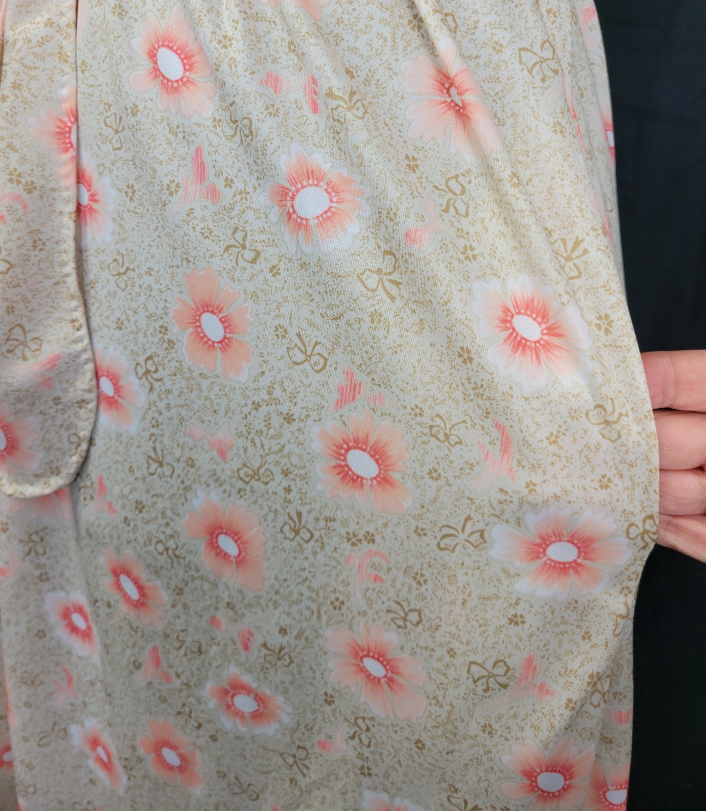Vintage Cream/Gold/Coral Floral Dress w Wrap Around Overblouse Size XL?