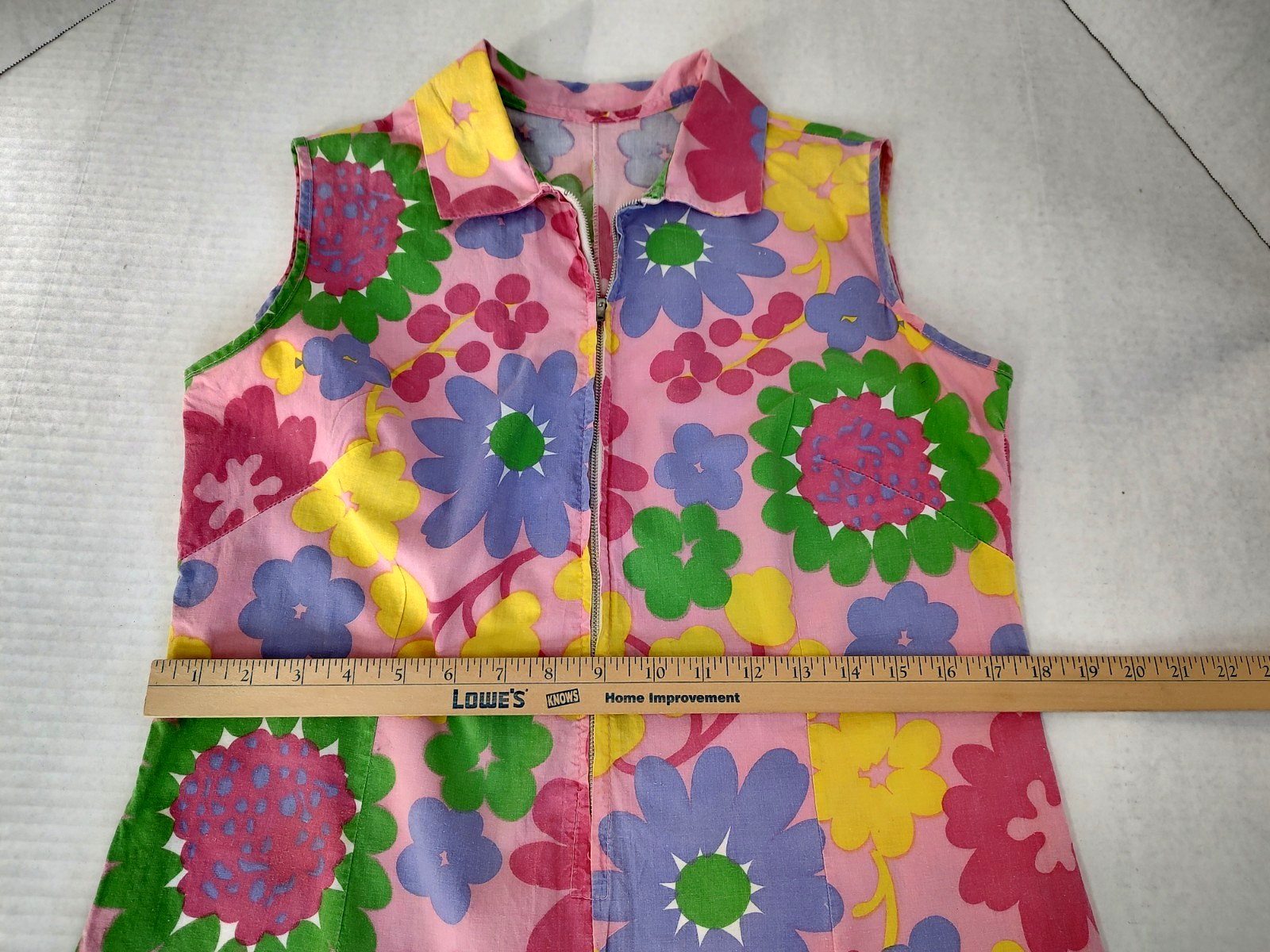 Vtg 60s/70s Handmade Womens S/M Romper Mod Pop Art Flowers Playsuit Zipper Front