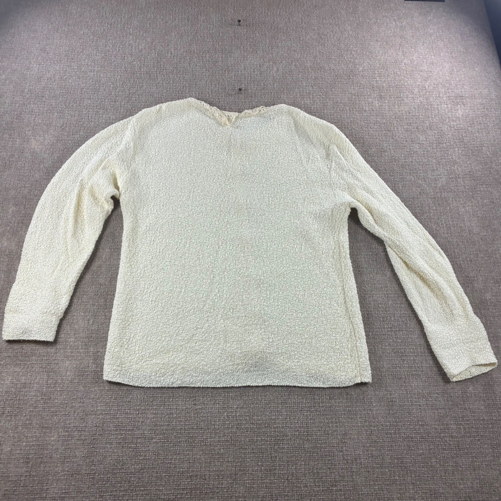 Knit Stitches Womens Cream Boucle 2 Piece Set Lace Pearl Collar Cardigan Top USA
